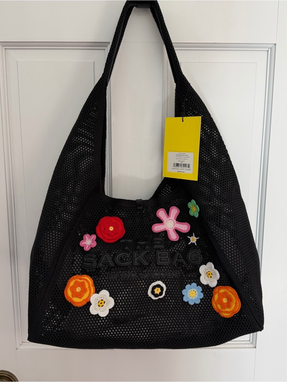Marc Jacobs The Sack Bag Black Floral Crochet Appliqué Tote new